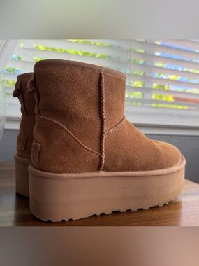 UGG Chestnut Suede Platform Ankle Booties